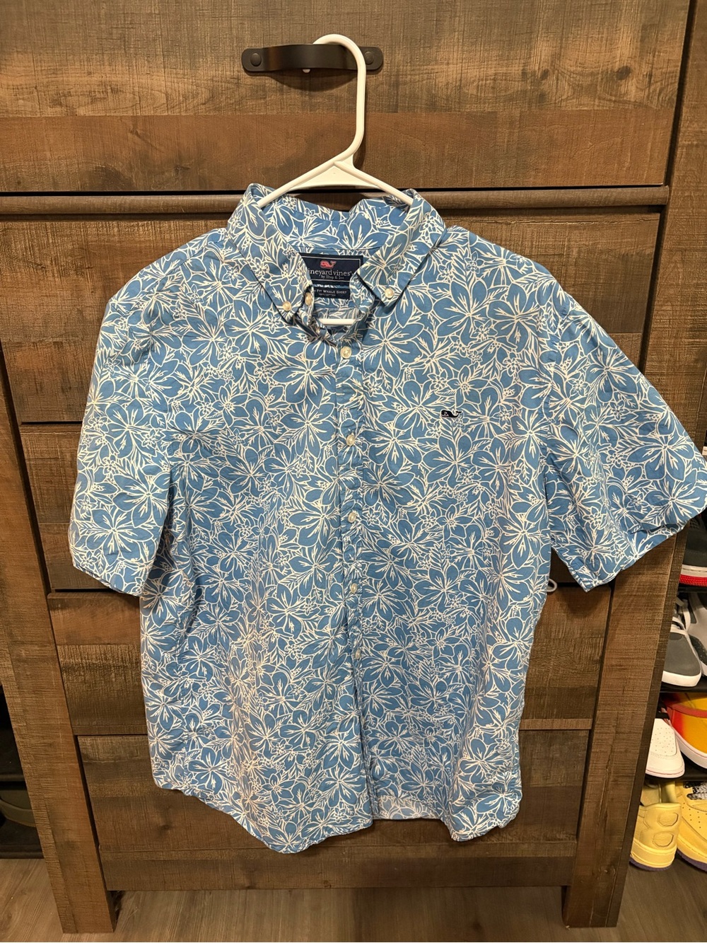 Vineyard Vines Blue & White Hawaiian Short-Sleeve Button-Down Shirt
